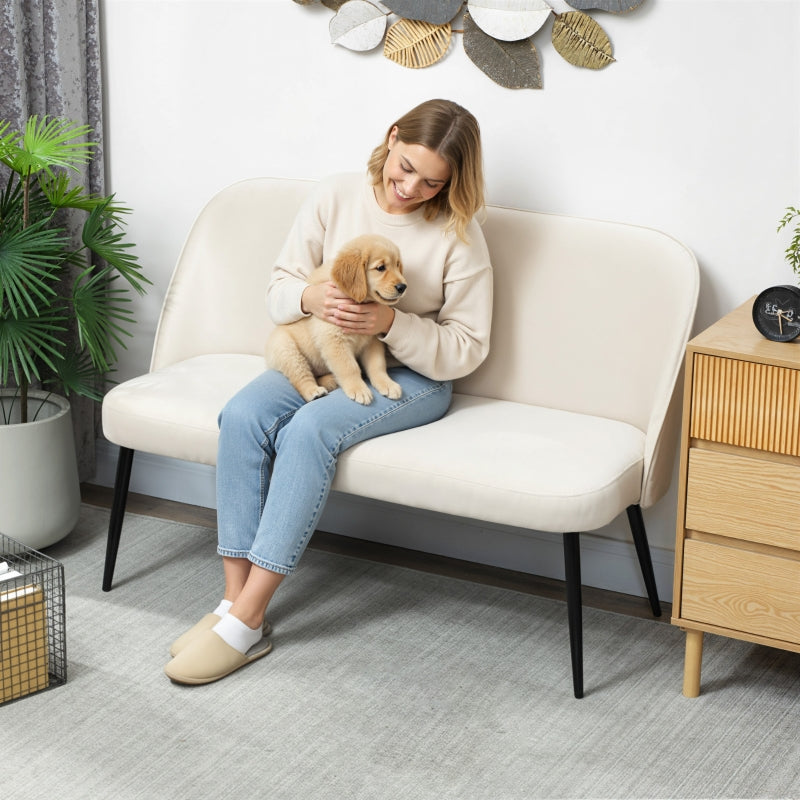 2-Seater Sofa, Modern Upholstered Couch with Metal/Wood Frame, Velvety Beige Fabric