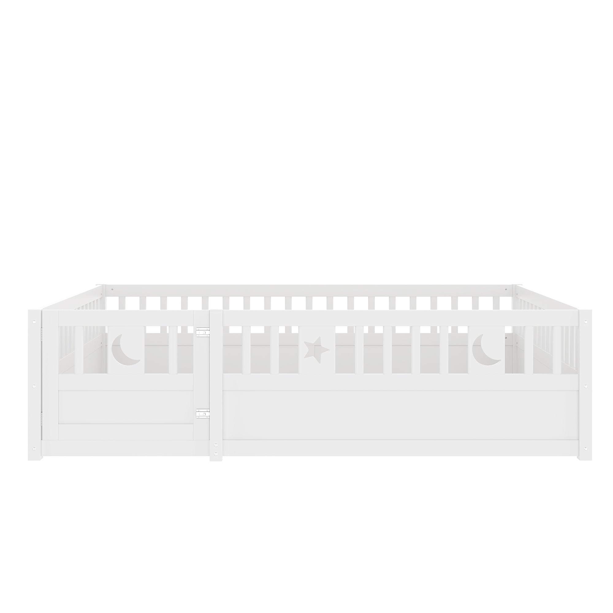 Panel Bed, 140 x 190 cm, Children's Bed with Guardrail, Star/Moon Decoration, White