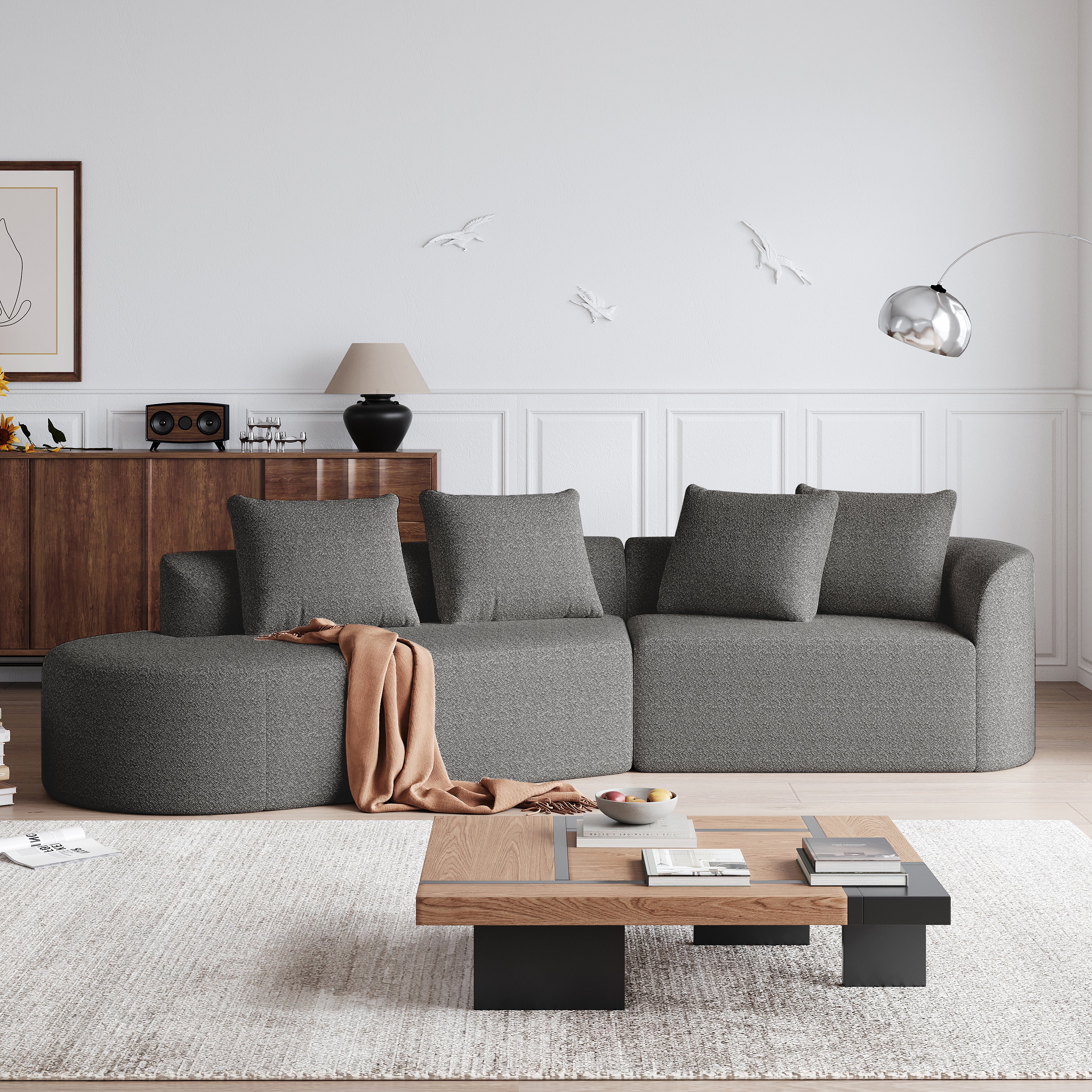 Chenille Sofa, Modern Oversized Corner, 4-Seater, Deep & Wide Seat, Cloud, Chenille