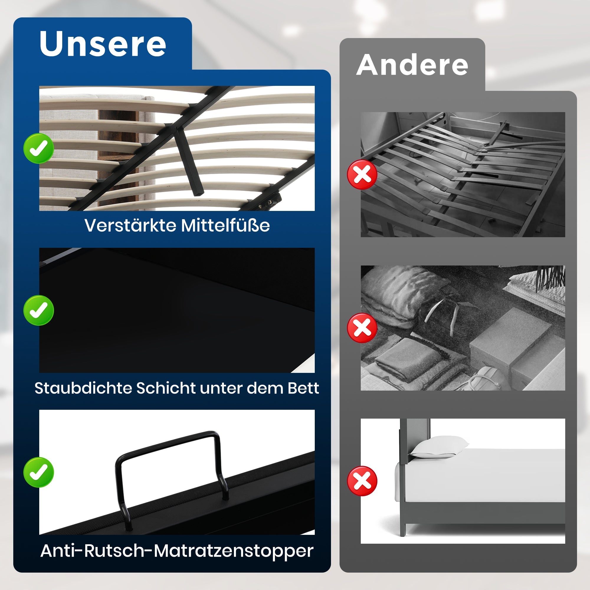 Double Bed Upholstered Frame 140x200cm, Wireless Charging USB C, Storage, Linen