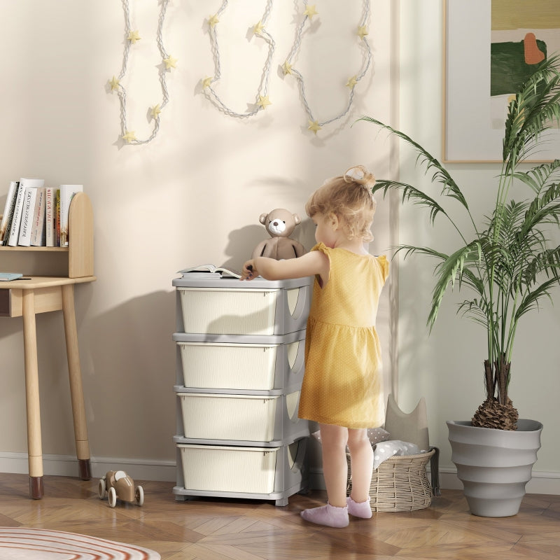 Four-Tier Kids Storage Boxes with Four Drawers, White