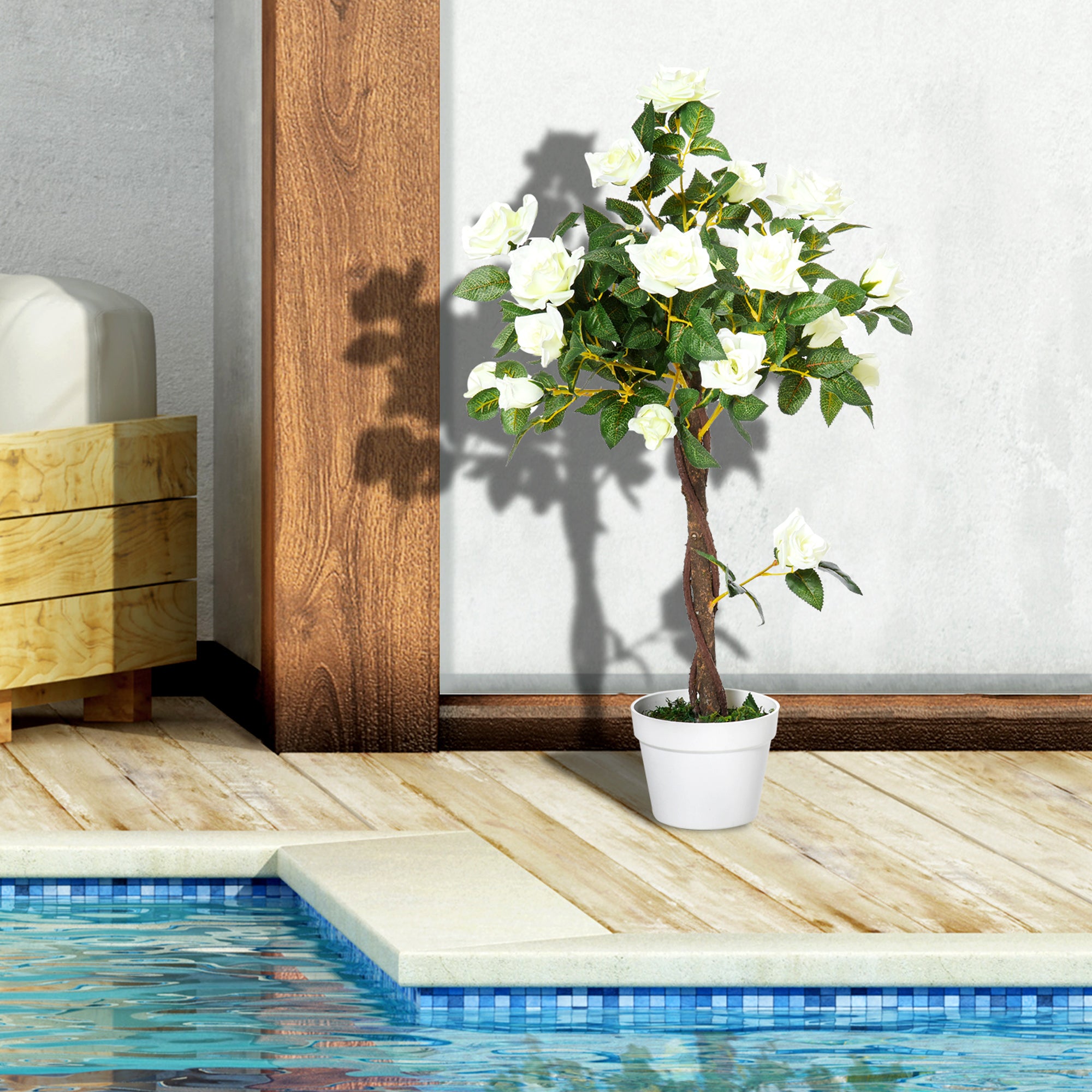 Artificial Rose Plant, Large 90 cm Tree in Pot, Plastic