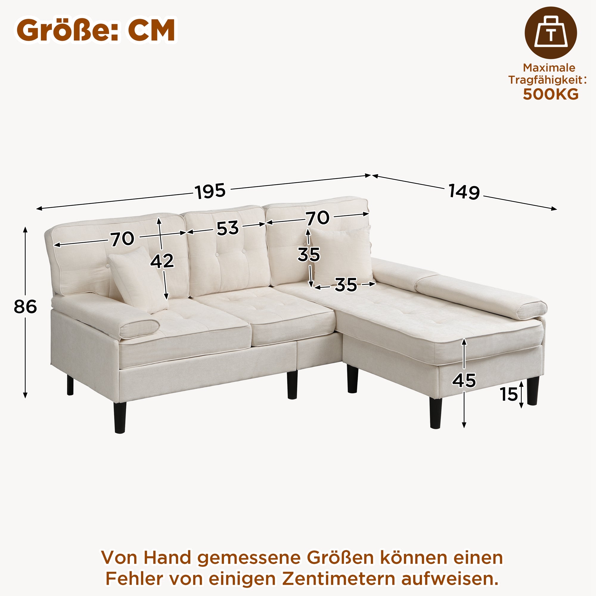 L-Shaped Corner Sofa 3-Seater Sleeper Sofa Bed w/ Chaise & Movable Footrest 195cm - Chenille