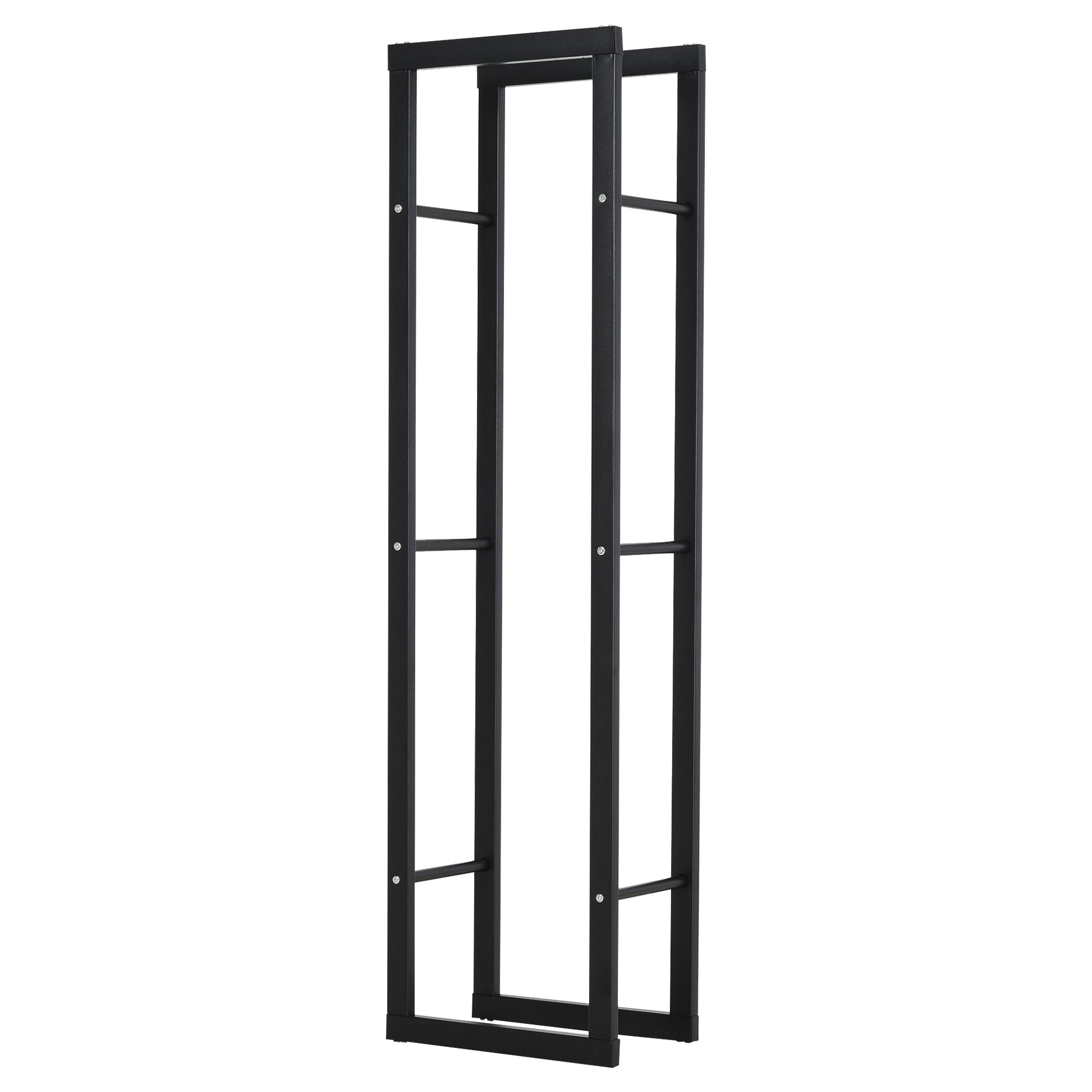 Metal Firewood Log Holder, Tall Storage Rack Indoor Outdoor with Side Rails, Black