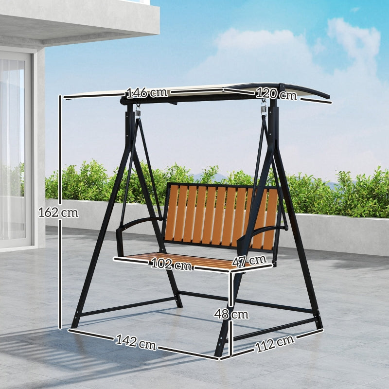 Porch Swing, 2-Seater, Adjustable Sunroof, Weatherproof, Black