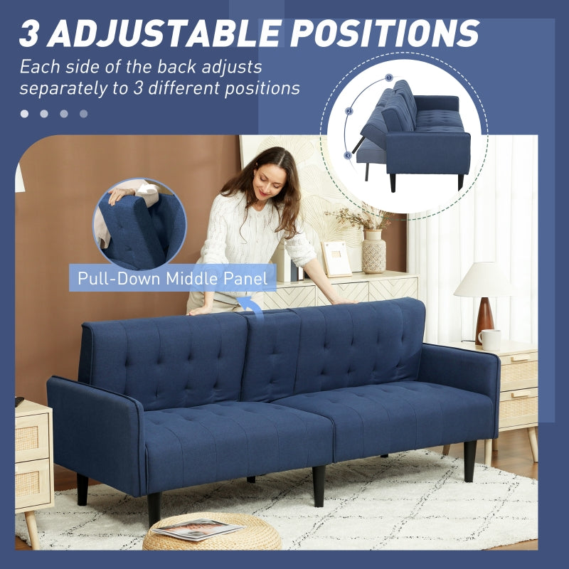 Three-Seater Sofa Bed with Cupholders - Dark Blue