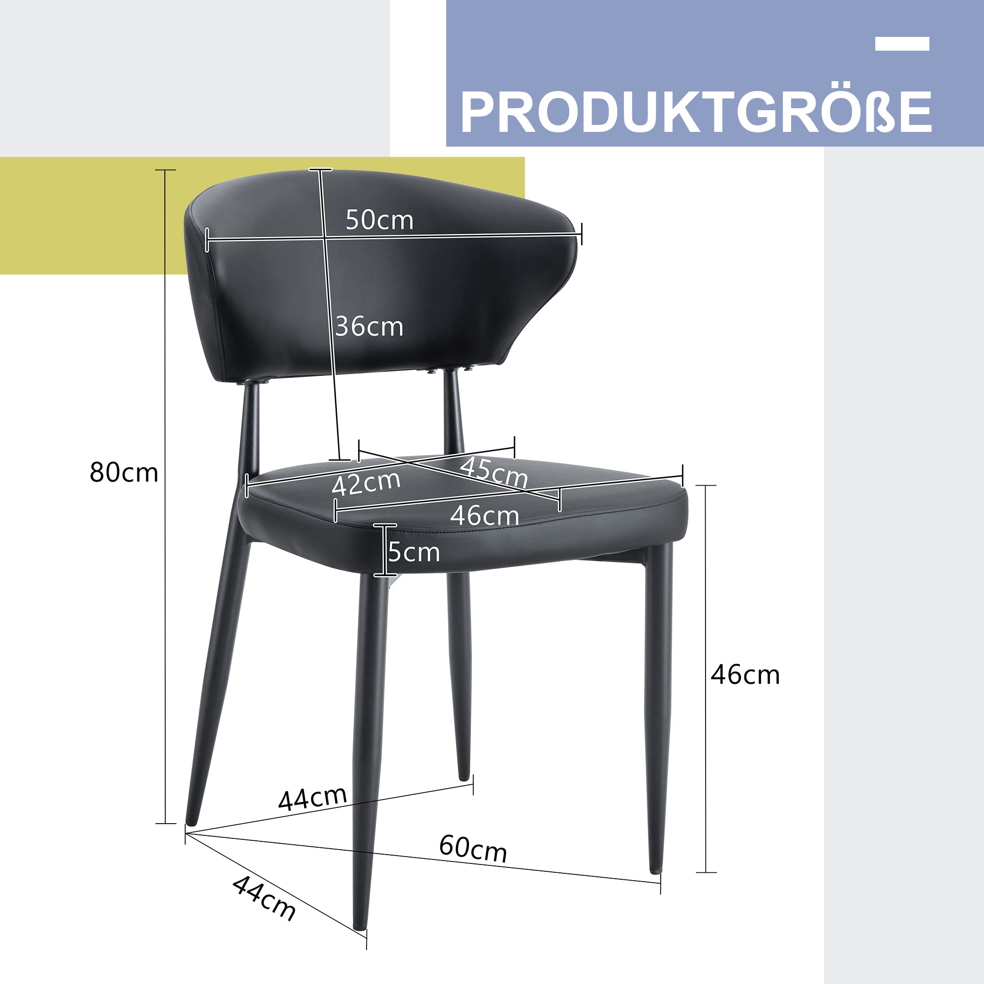 Dining Chair, Minimalist Ergonomic Curved Back, Set of 2, Black