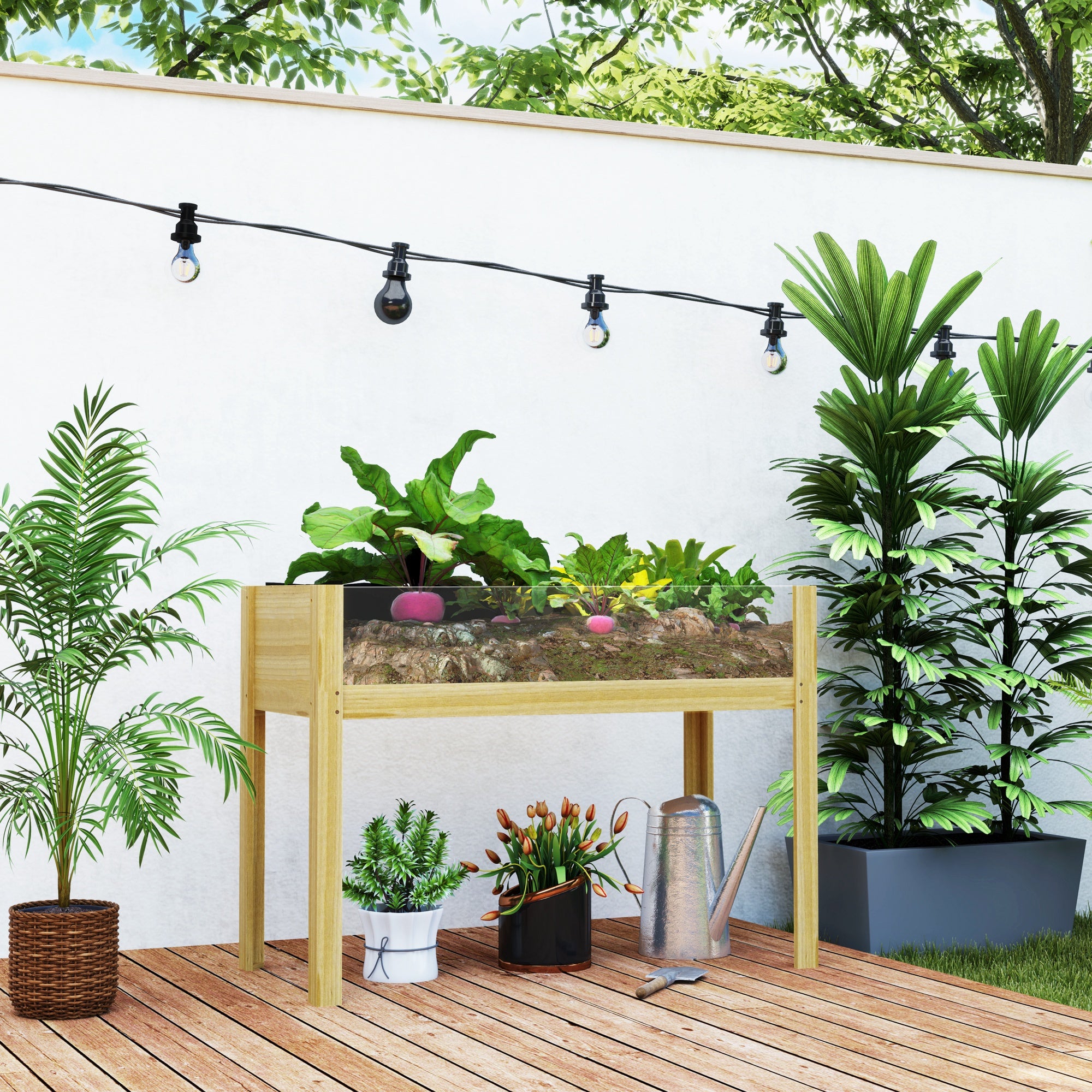 Raised Bed, Acrylic Panels Wood, Natural Wood