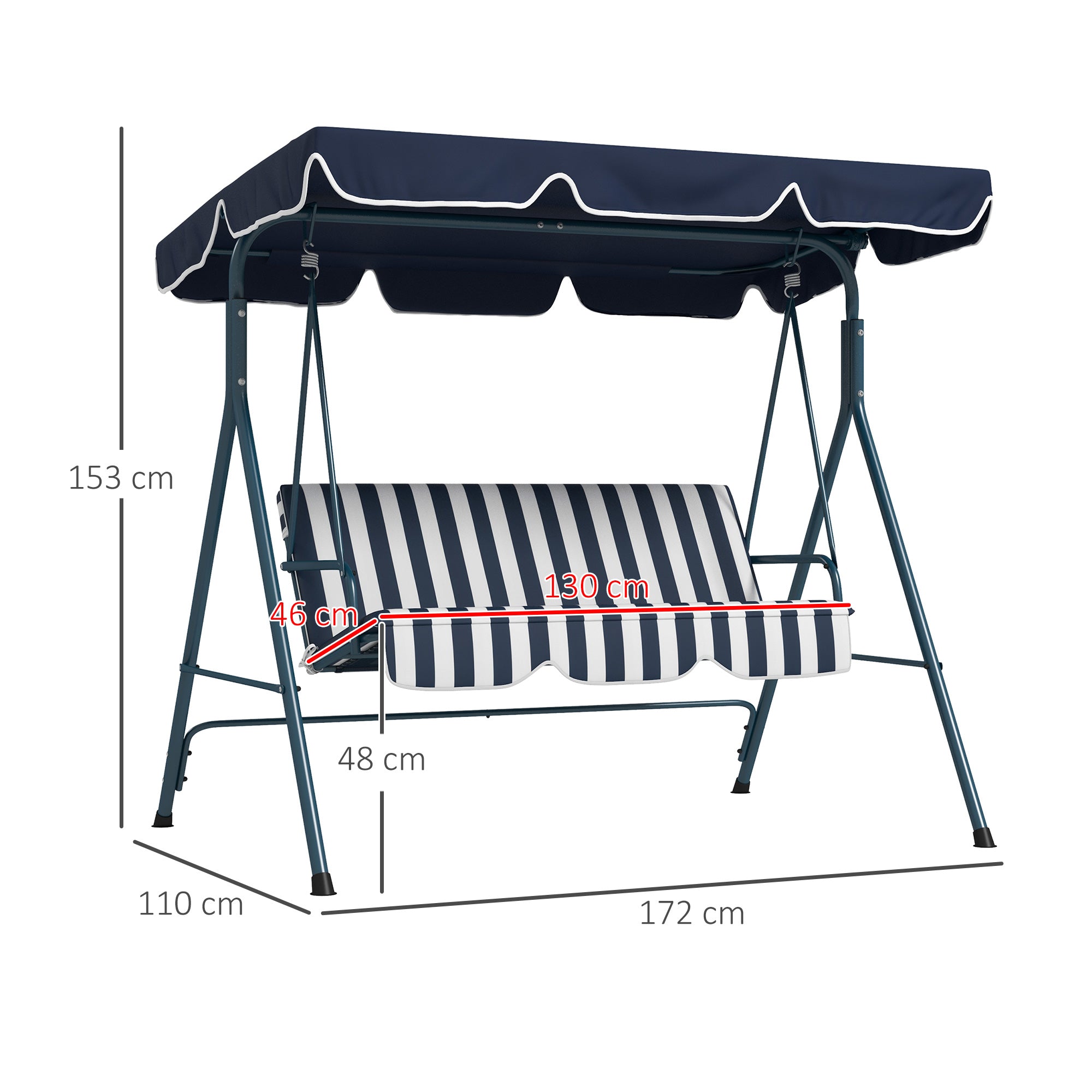 Hollywood Swing 3-Seater Adjustable Canopy Weatherproof - Blue