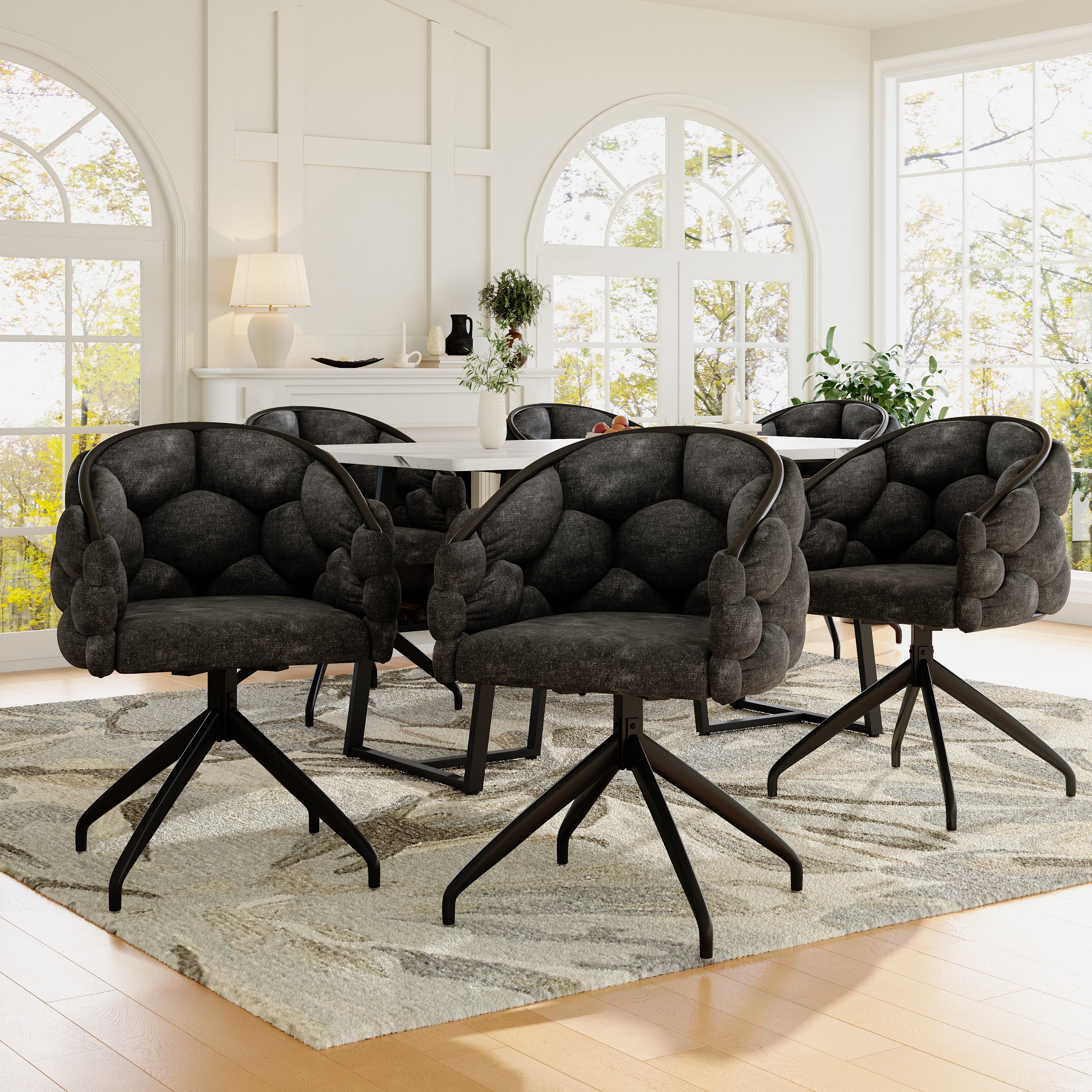 Luxury Velvet Chairs, Swivel & 360° Rotatable, Ergonomic, Gray (Set of 6)