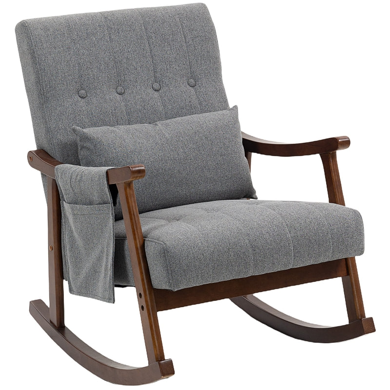Wood Frame Rocking Accent Chair, 35° Rocking Base with Side Pocket, Grey