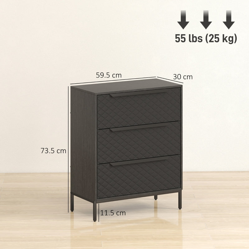 Chest of Drawers Dresser, 3 Fabric Drawers Aluminium Handles, Black