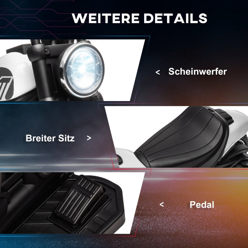 Electric Children's Motorcycle with LED Headlights and Removable Training Wheels, Black and White