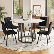 5-Piece Dining Set, Modern Hexagonal Marble Table with 4 Chairs, Black Velvet