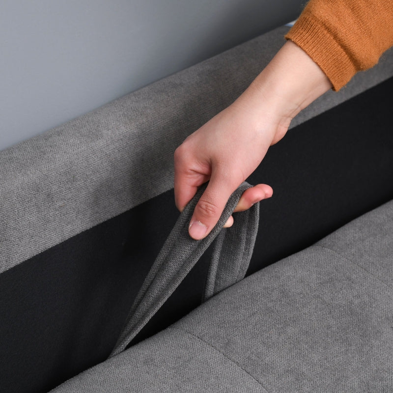 Modern 2 Seater Sofa with Hidden Storage & Wood Legs, Tufted Cotton Grey