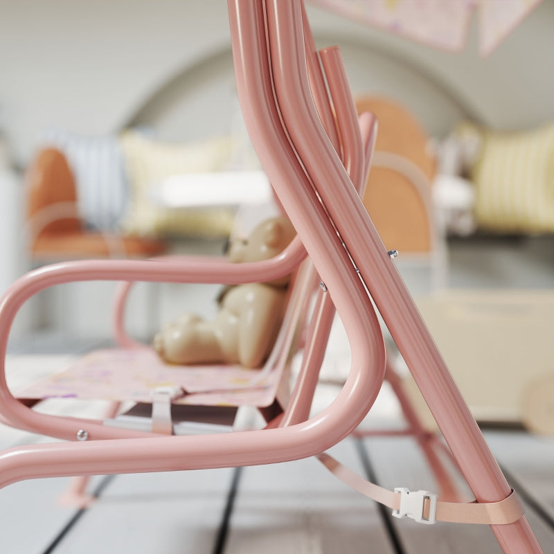 Children's Hollywood Swing with 2-Seater Steel Frame and 60 kg Load Capacity, Pink