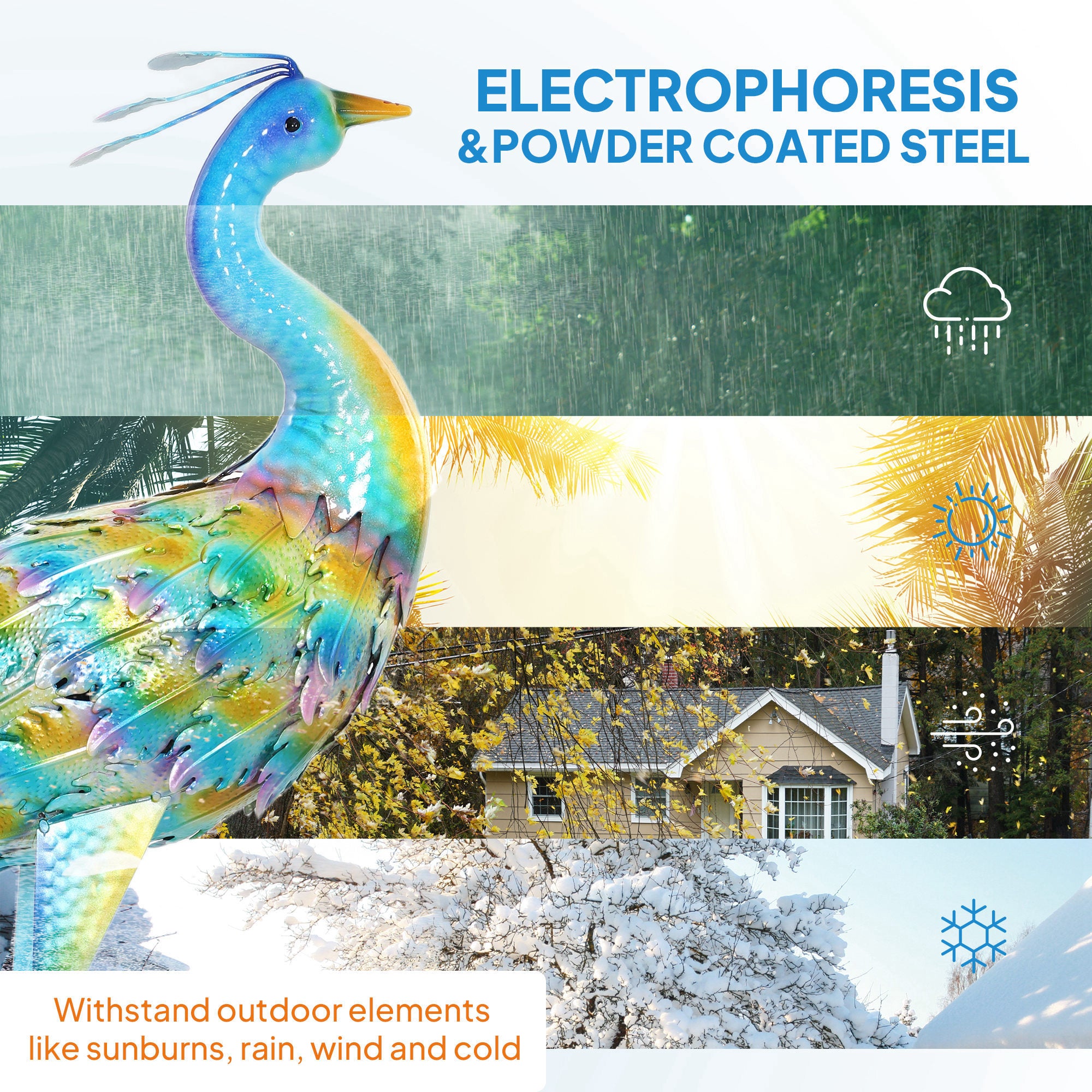 Peacock Garden Statue, Standing Metal Ornament with Stakes, Multi-Colour