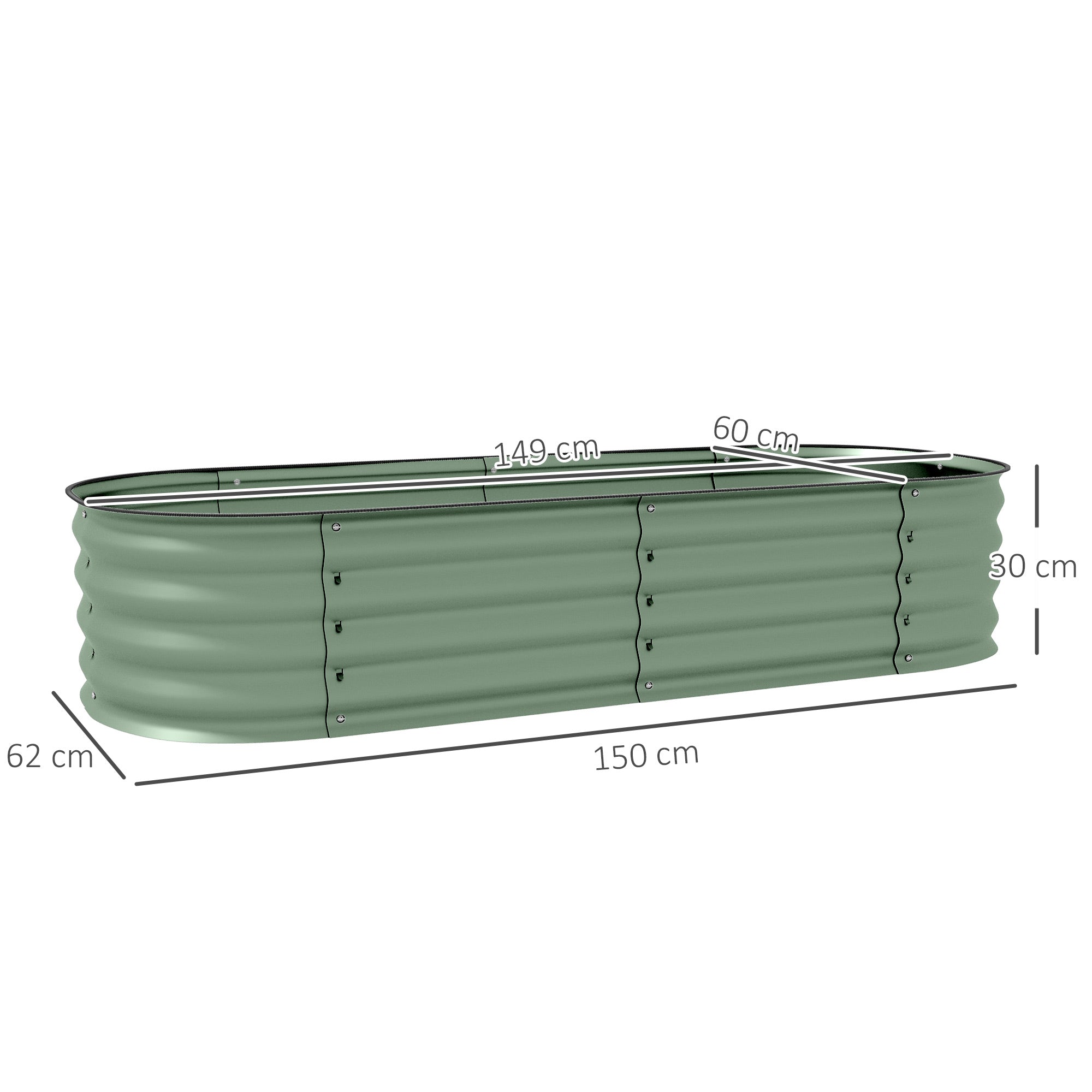 Galvanised Raised Garden Bed, Metal Planter Box with Safety Edging, Green