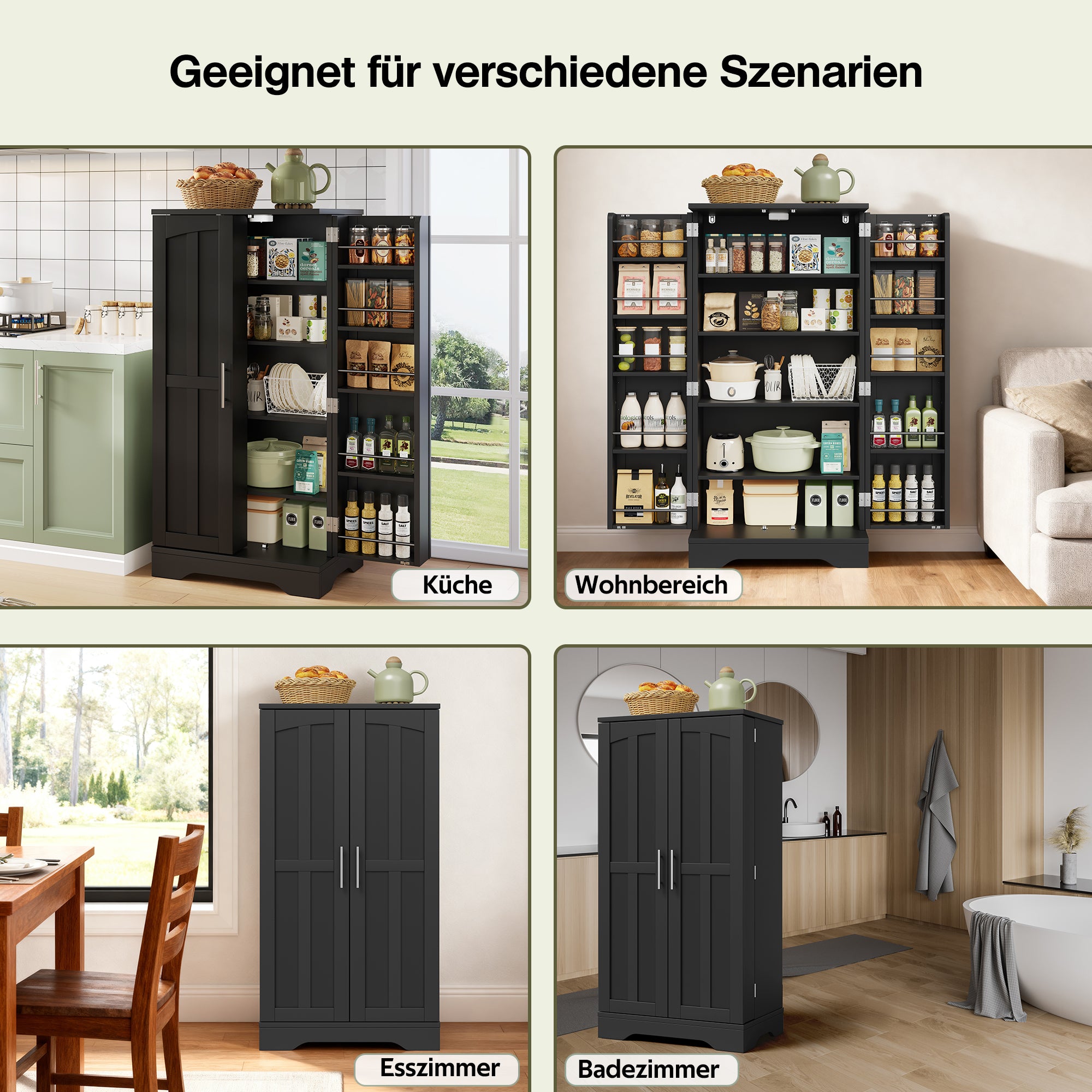 Storage Cabinet 2-Door LED Sensor Light Adjustable Shelves - Black