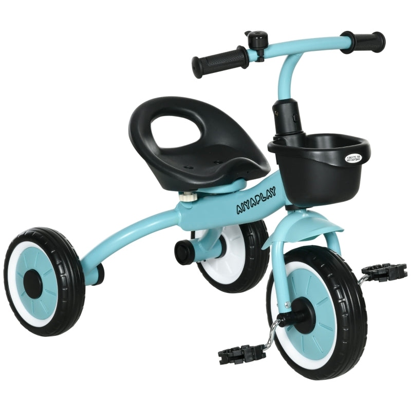 Tricycle for Children with Adjustable Seat and Basket, Blue Metal