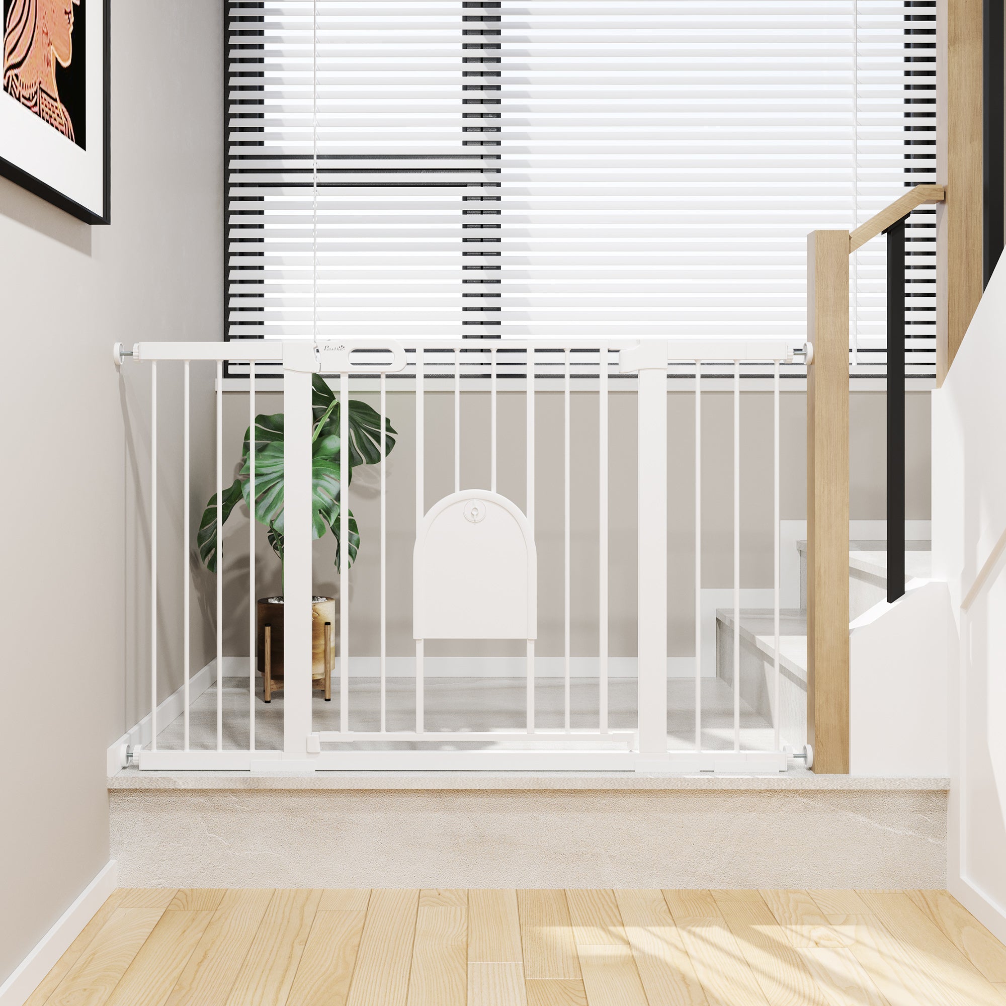 Door Safety Gate Stair Gate 75-131cm Clamp Metal ABS White