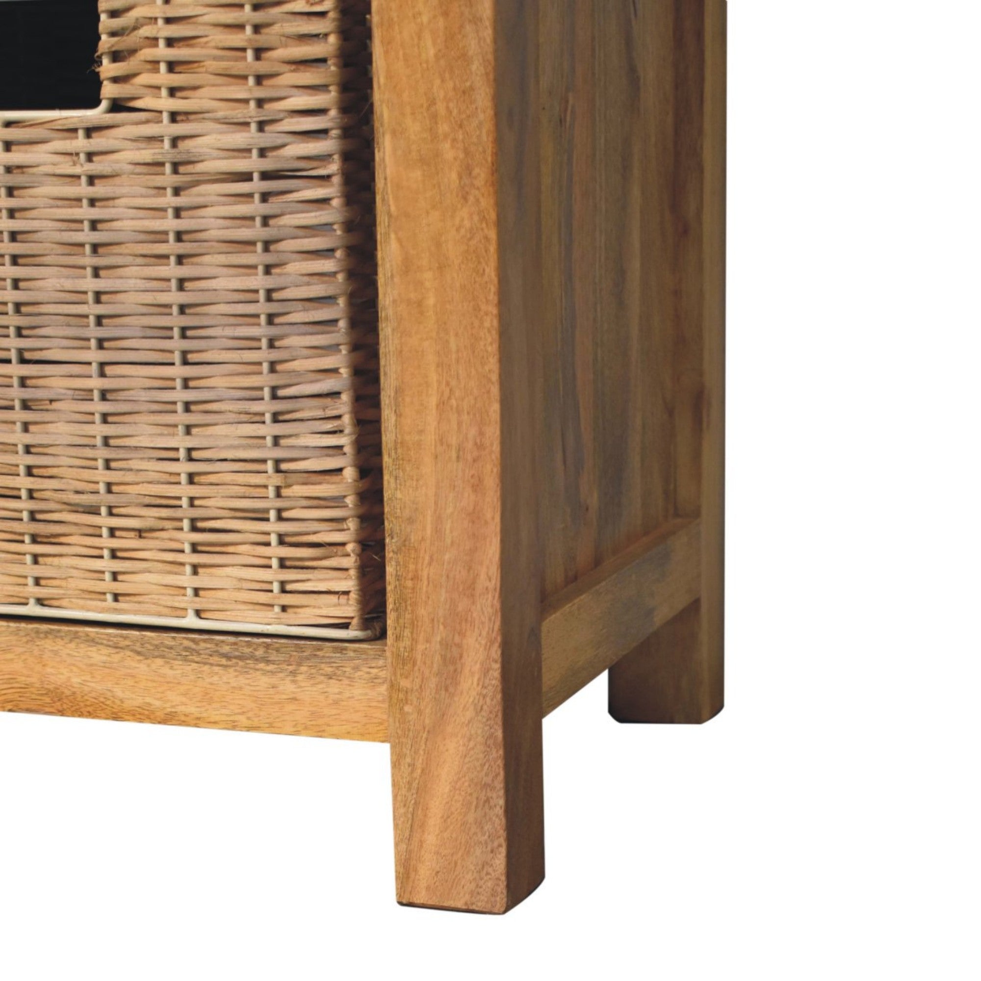 Solid Wood Rattan Basket Bench with 2 Pull-out Storage Baskets, Light Brown