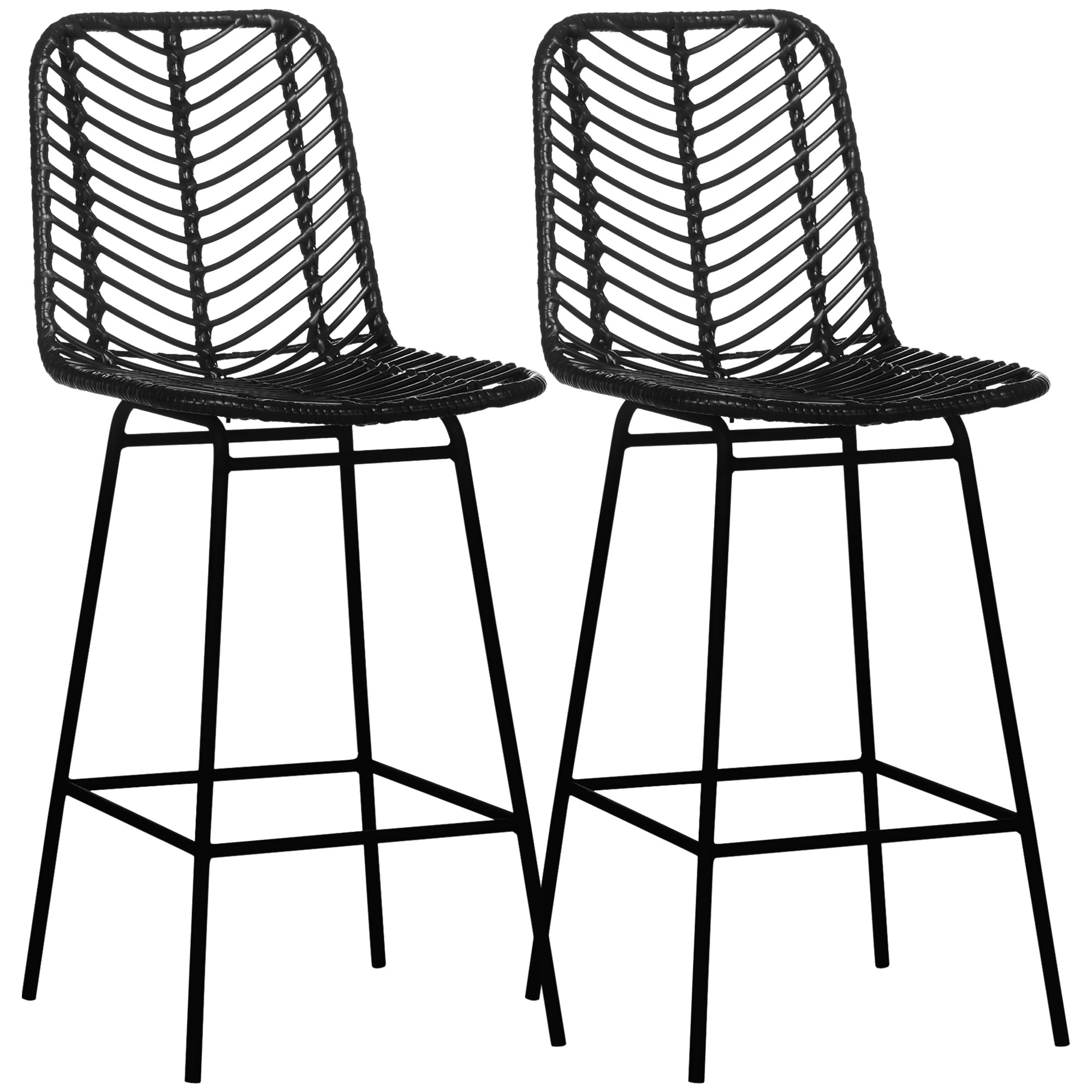 Bar Stools, Set of 2, Footrest, Bistro, Steel Black
