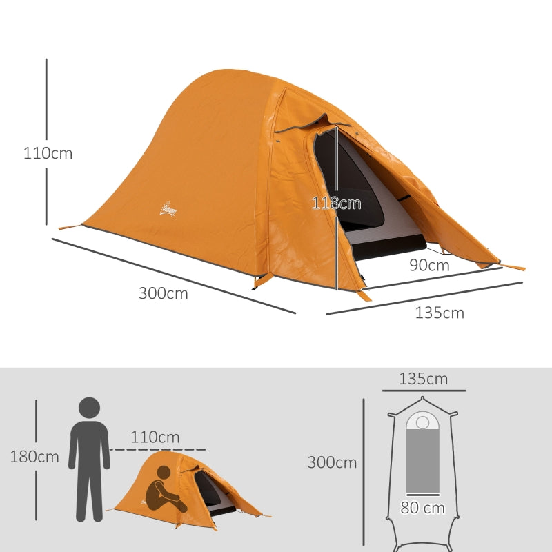 Double Layer Camping Tent, 1-2 Man Backpacking, 2000mm Waterproof, Lightweight, Orange