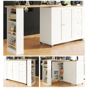 Dining Table 360° Swivelling, Bar Table, Storage Island with Drawers & Snack Rack, White