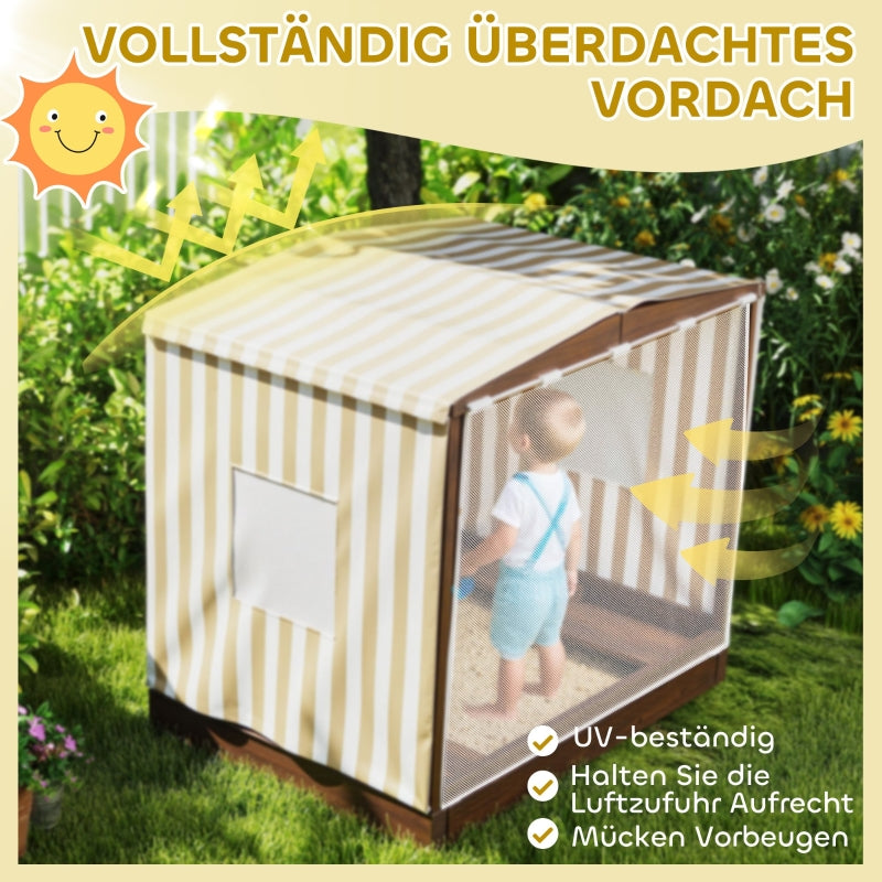 AIYAPLAY Sandpit Sandbox with Canopy Net Door Benches Floor Protection, Brown