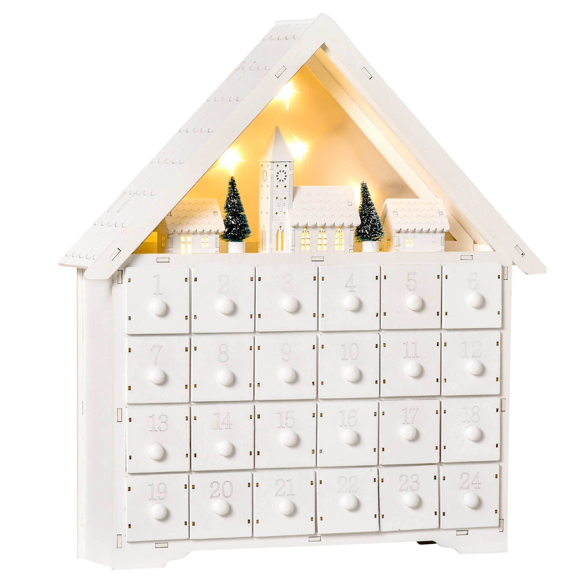 Advent Calendar, 24 Drawers with LED Lights, White