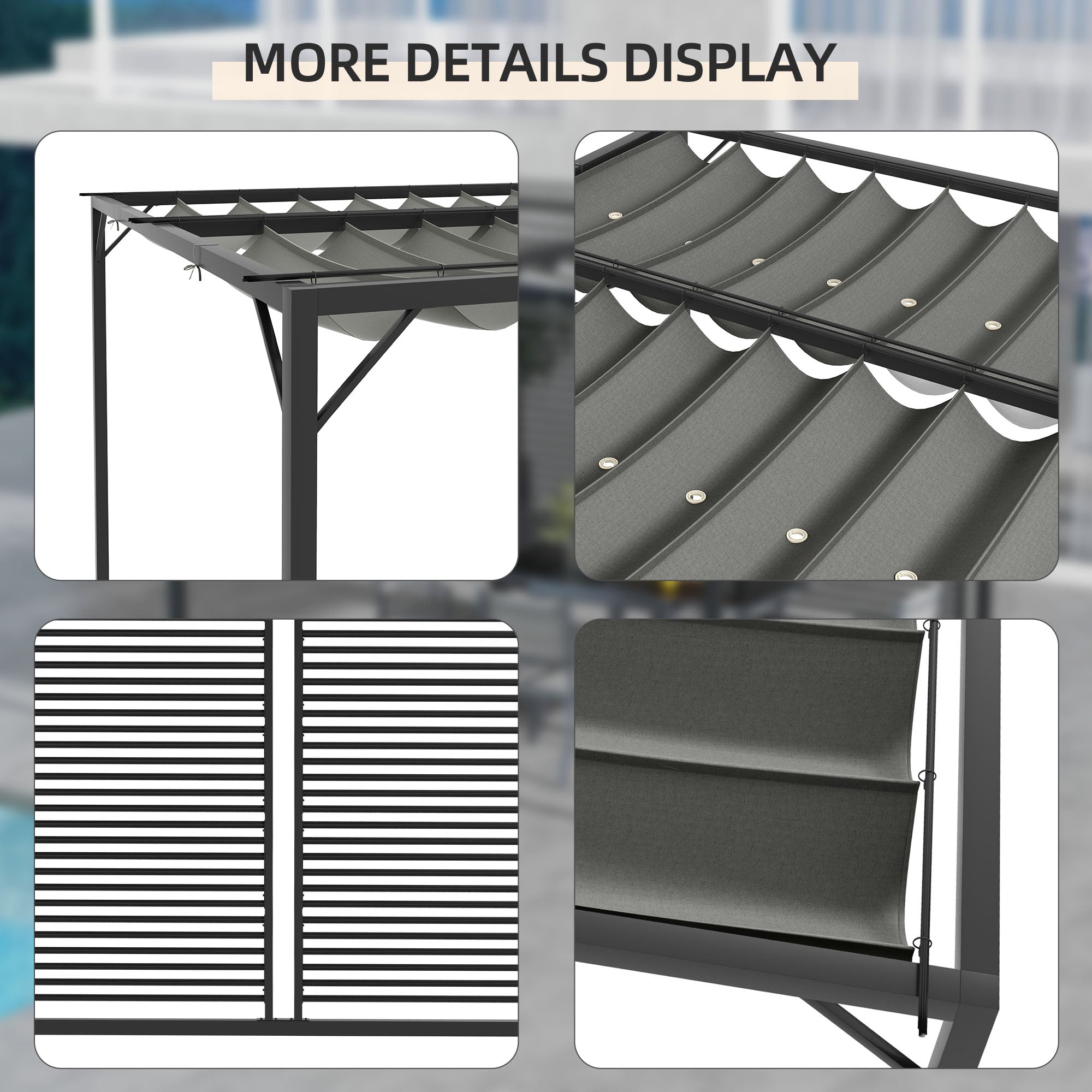 Metal Pergola 3x2.8m Retractable Fabric Roof Grey