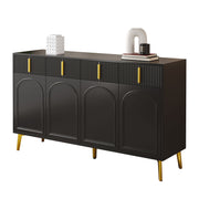 Sideboard, 4 Doors 4 Drawers, Gold Accents