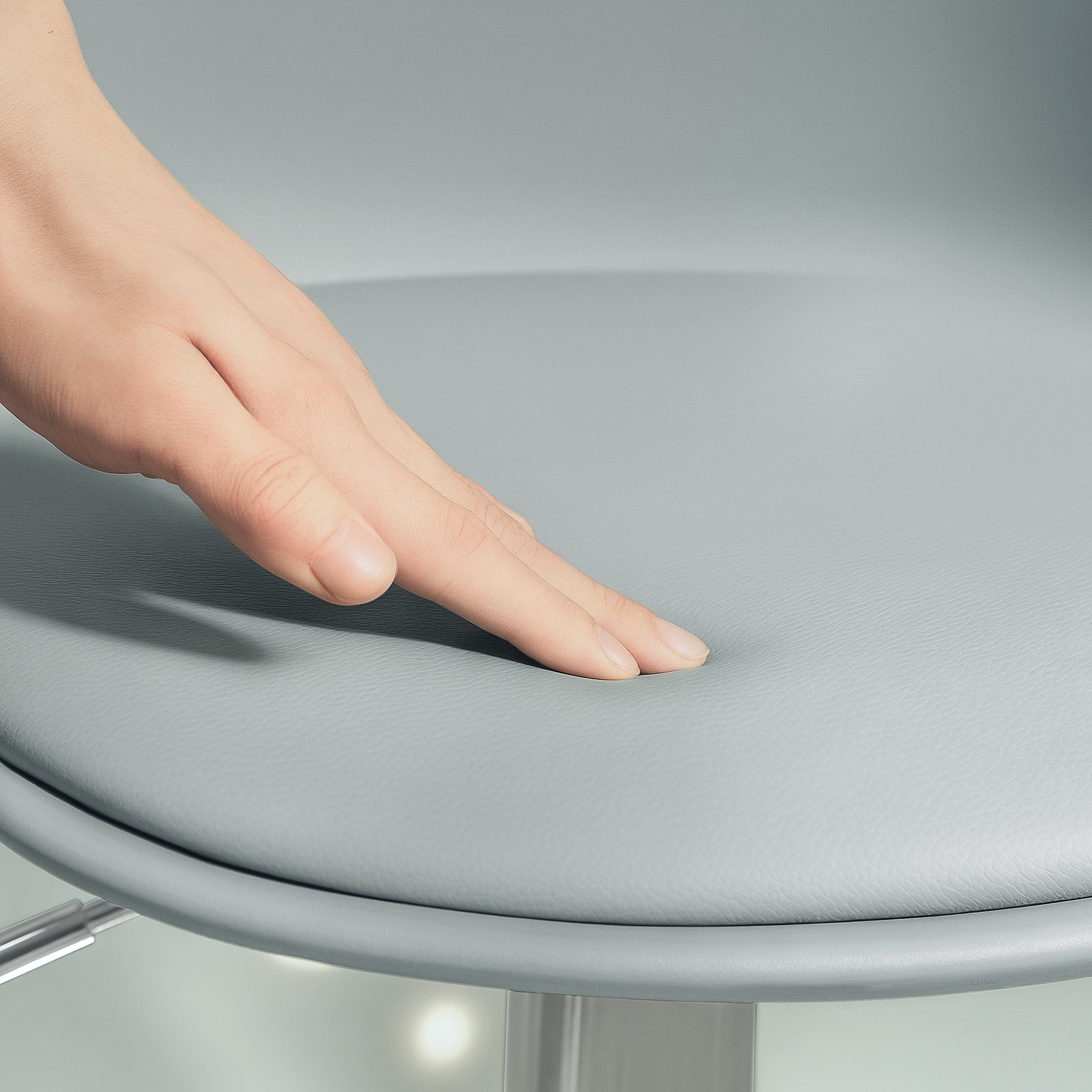 Bar Stool Set of 2, Padded with Steel Frame, Height-Adjustable, Faux Leather Grey