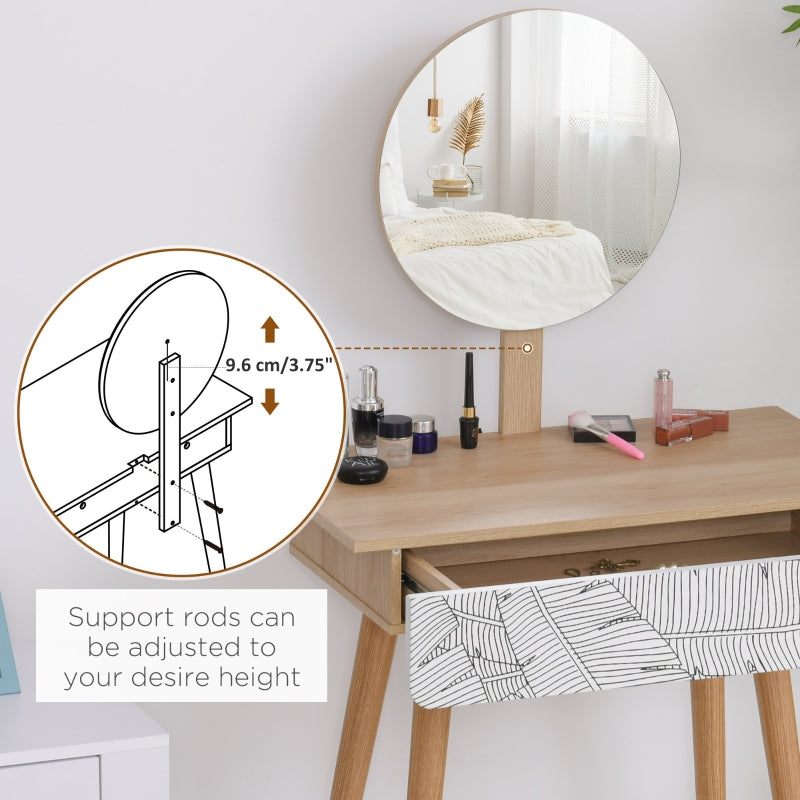 Dressing Table with Adjustable Mirror and Drawer, Wooden Oak Color