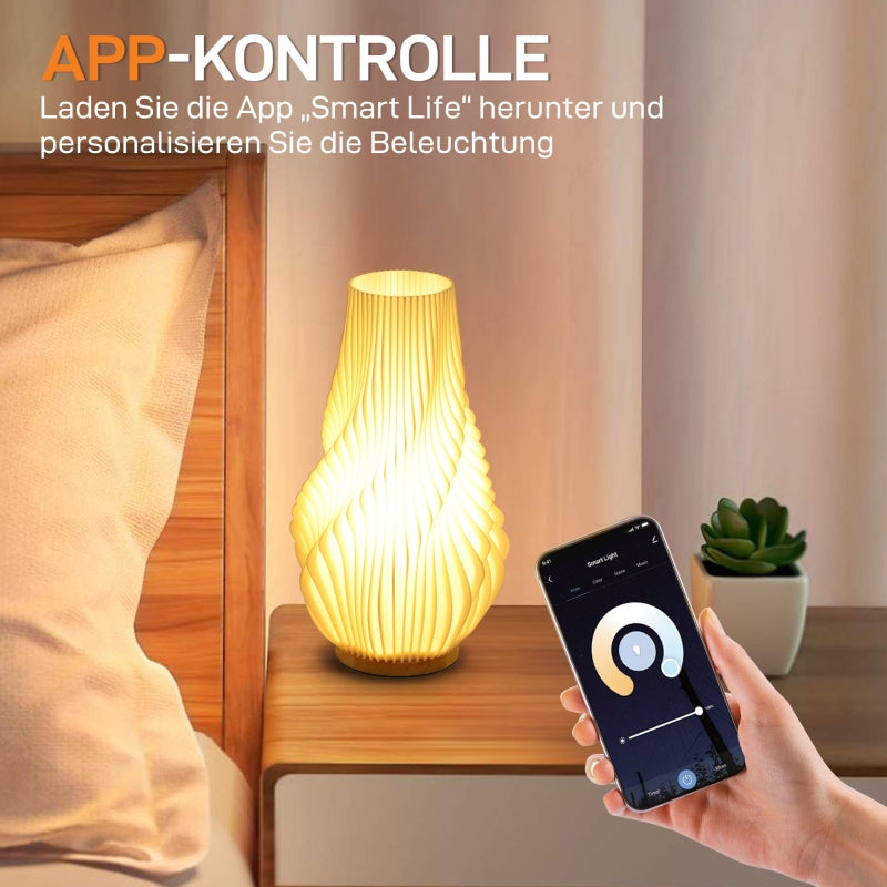 Table lamp smart LED with 3D-printed flower-like lampshade white