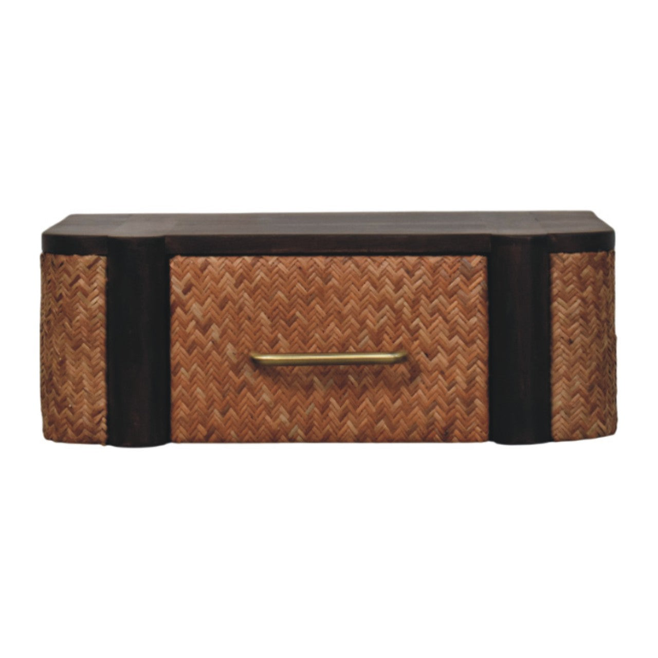 Solid Wood Rattan Curve Wall-Mounted Drawer, 1 Drawer, Dark Brown