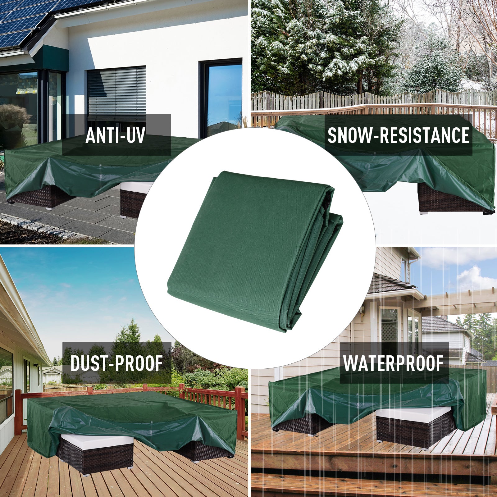 Outdoor Garden Furniture Cover Waterproof Anti-UV 600D Heavy Duty Oxford Fabric, Green