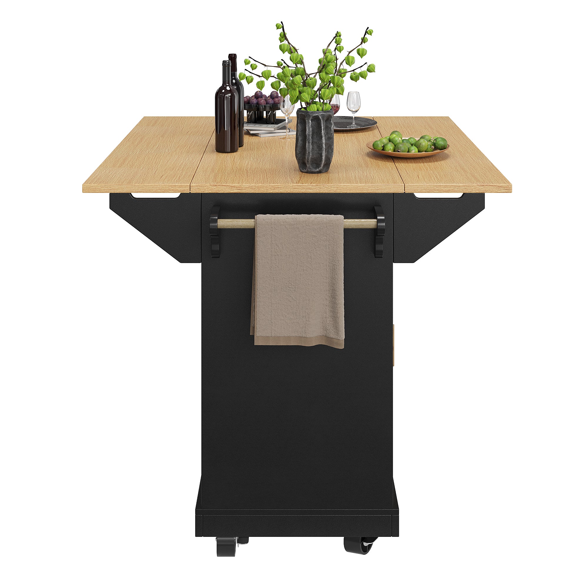 Kitchen Island Sideboard 120cm Extendable Trolley Towel Rail Spice Rack 2 Doors 3 Drawers Black/White