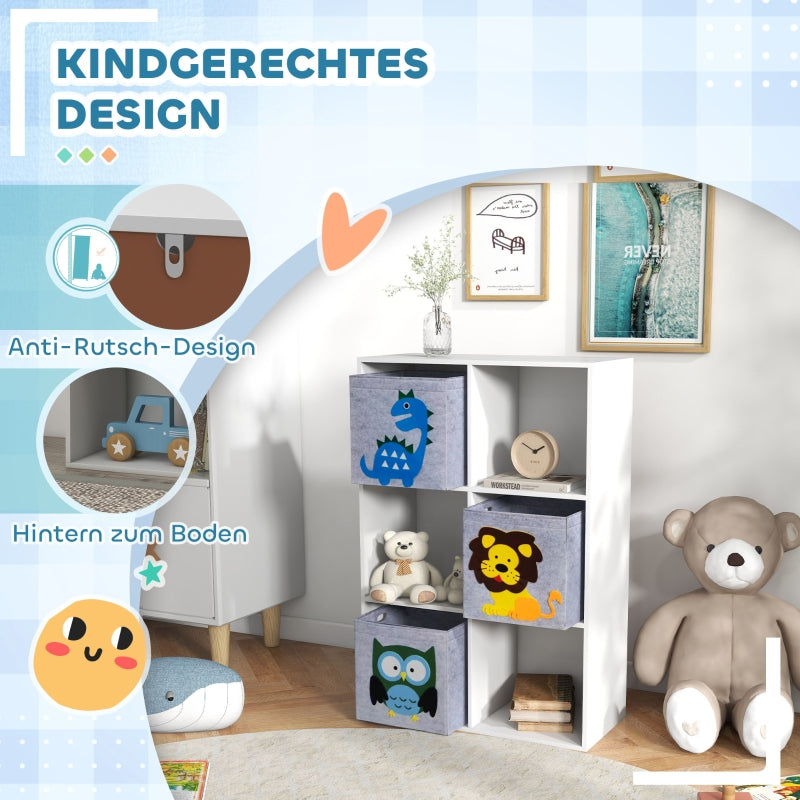 ZONEKIZ Children's Shelf Bookcase with 3 Storage Boxes, White + Gray