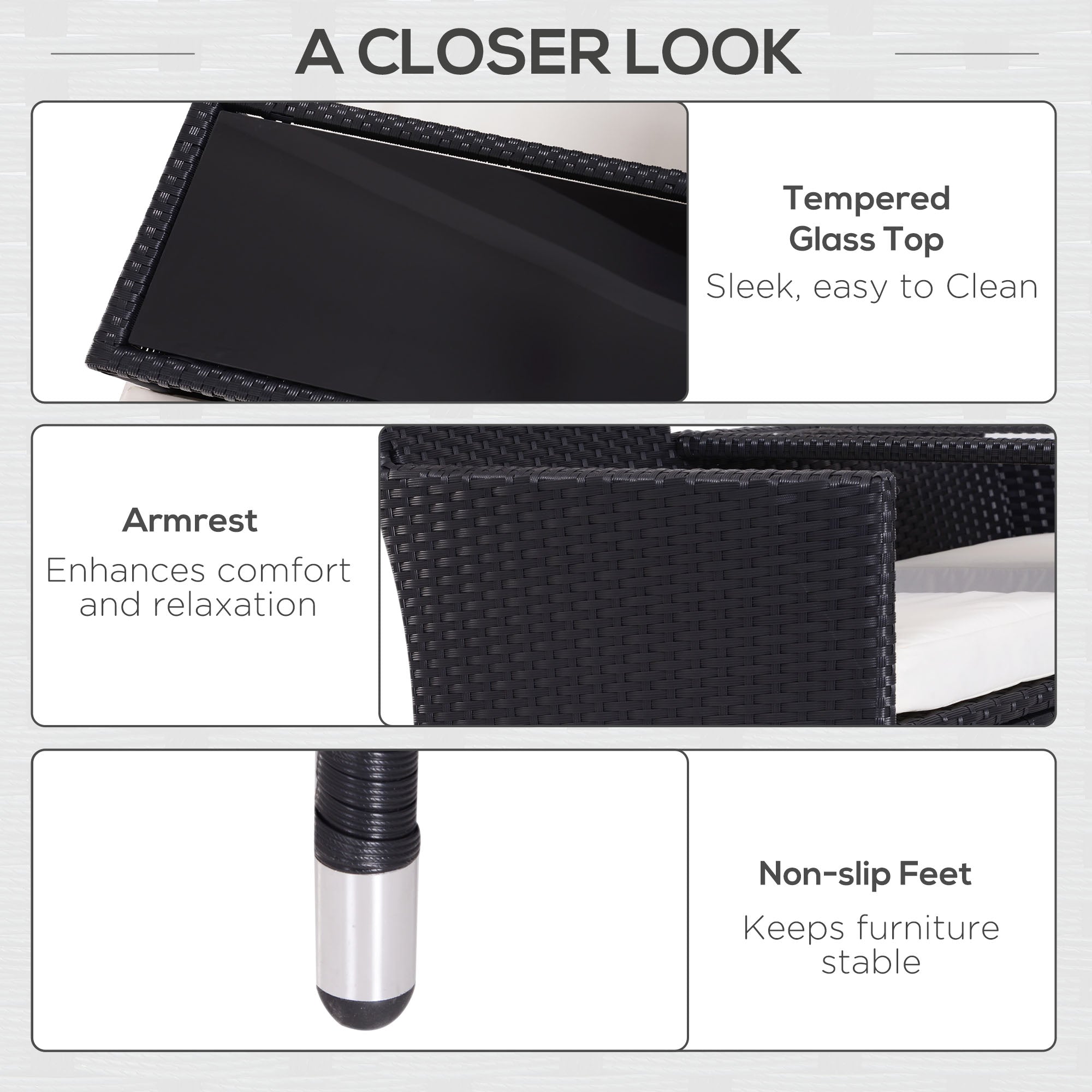 2-Seater Rattan Chair Set with Middle Tea Table - Black