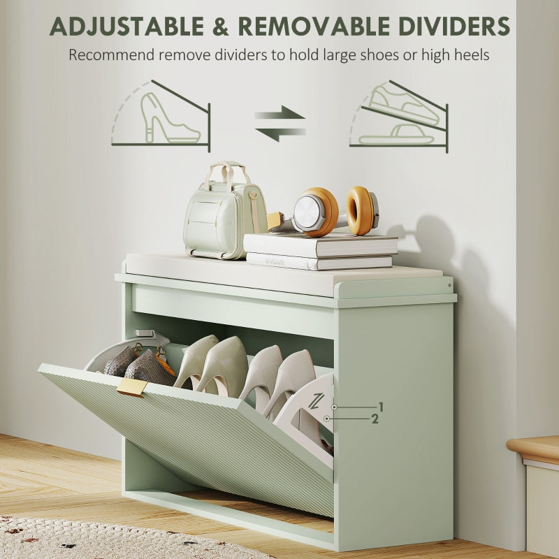 Elegant Eight Shoe Bench with Top Seat Green