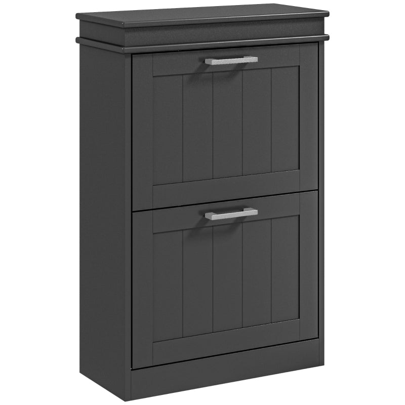 Two-Drawer Minimalistic 10-Shoe Cabinet, Engineered Wood Black