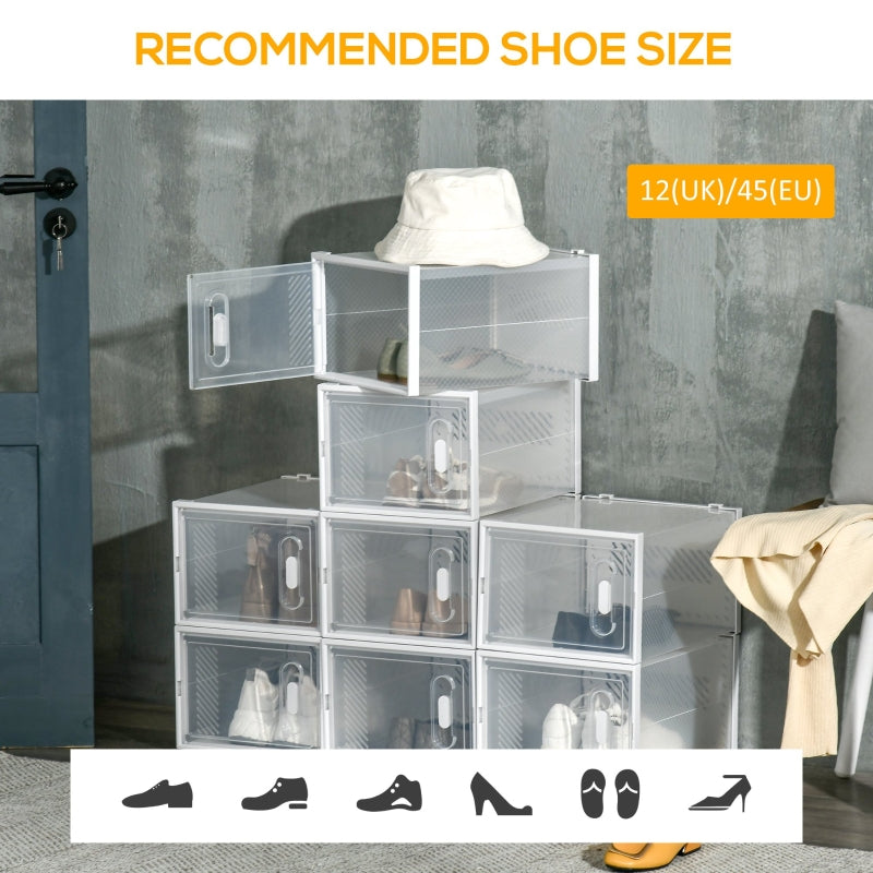 8PCS Clear Shoe Box Stackable Magnetic Door Storage for Size 12/46 Plastic