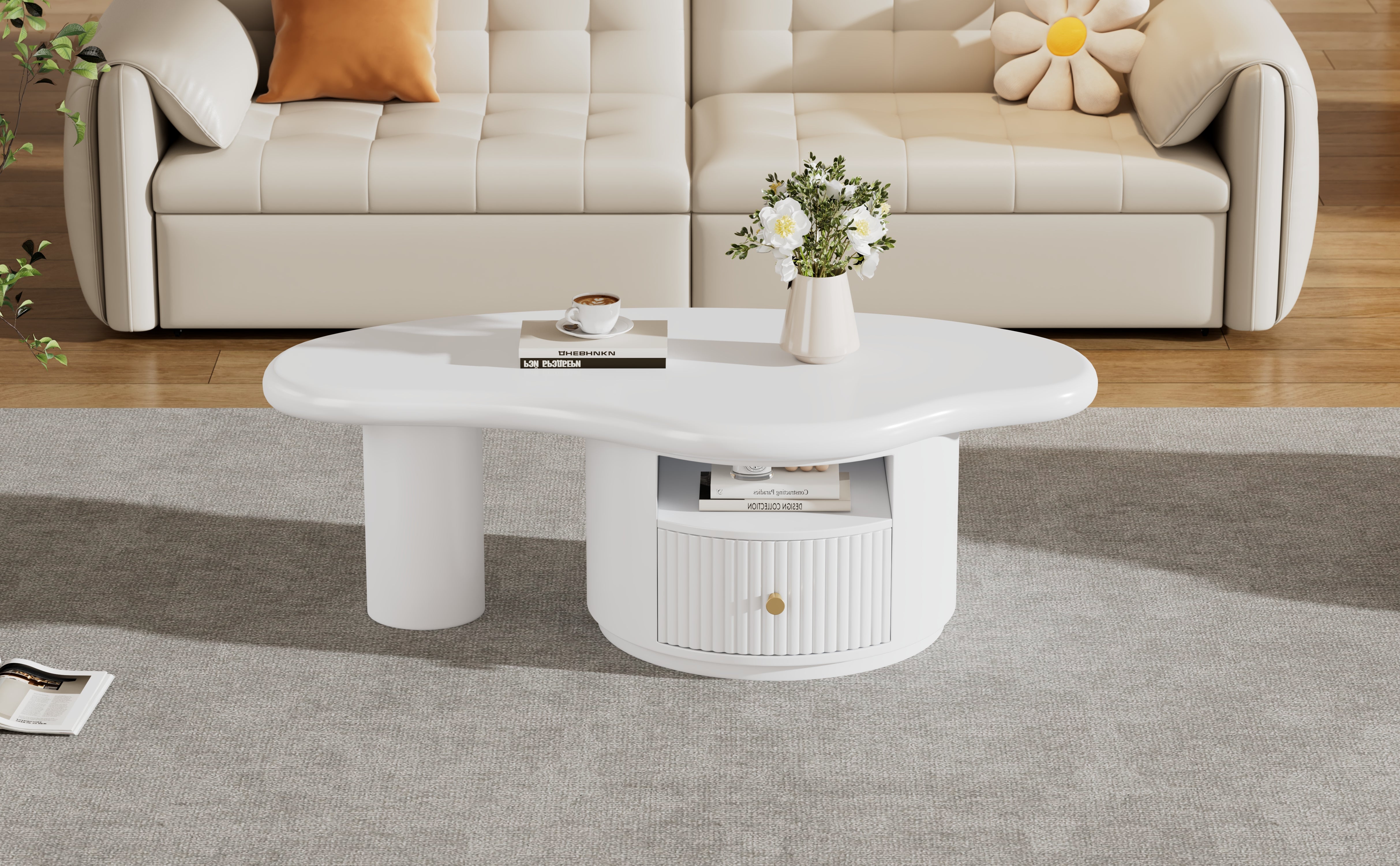 Cloud Coffee Table, Irregular Shape 110cm with Drawer, MDF