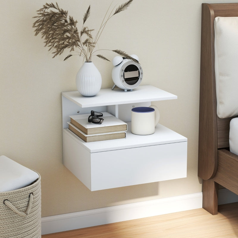 Hanging Nightstand, Drawer, Open Compartment, White