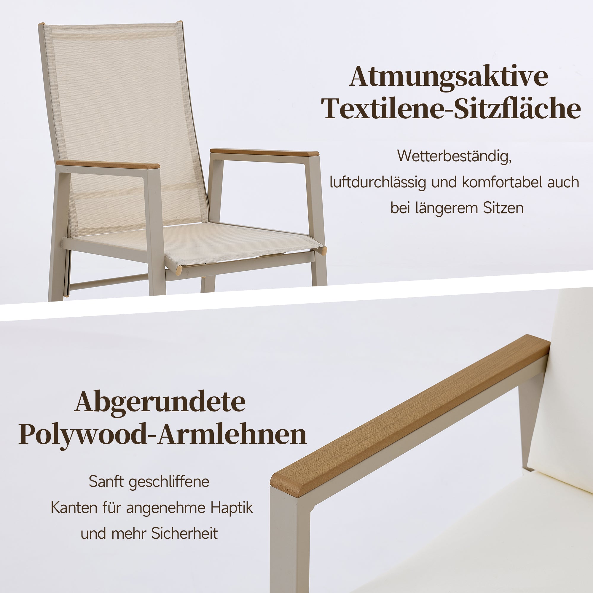 Garden Dining Set, 7-Piece Furniture Set for 6 People with 1 Table and 6 Chairs, Galvanized Iron and Plastic Wood, Khaki and Beige