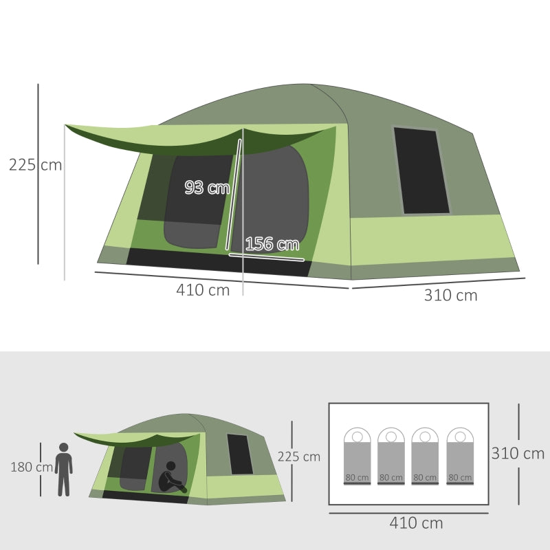 Tunnel Tent Camping Shelter with Porch, Two Rooms, Portable