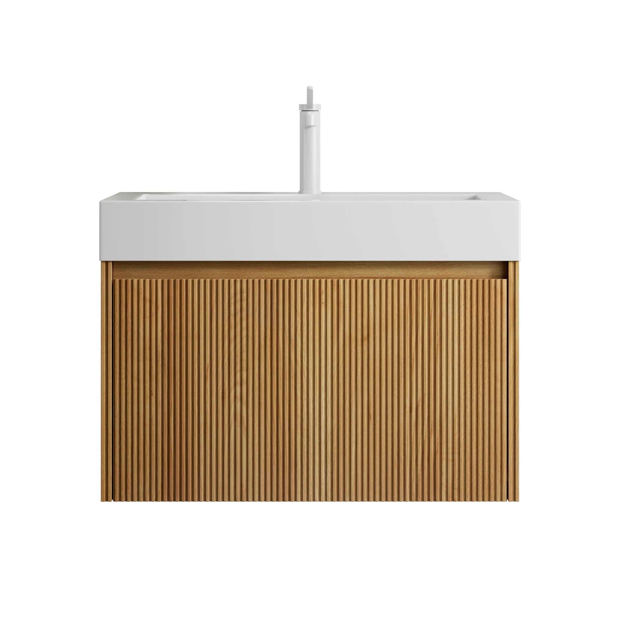 CELE 70cm Wall-Mounted Bathroom Vanity Unit with Resin Basin, One Drawer, Natural Wood