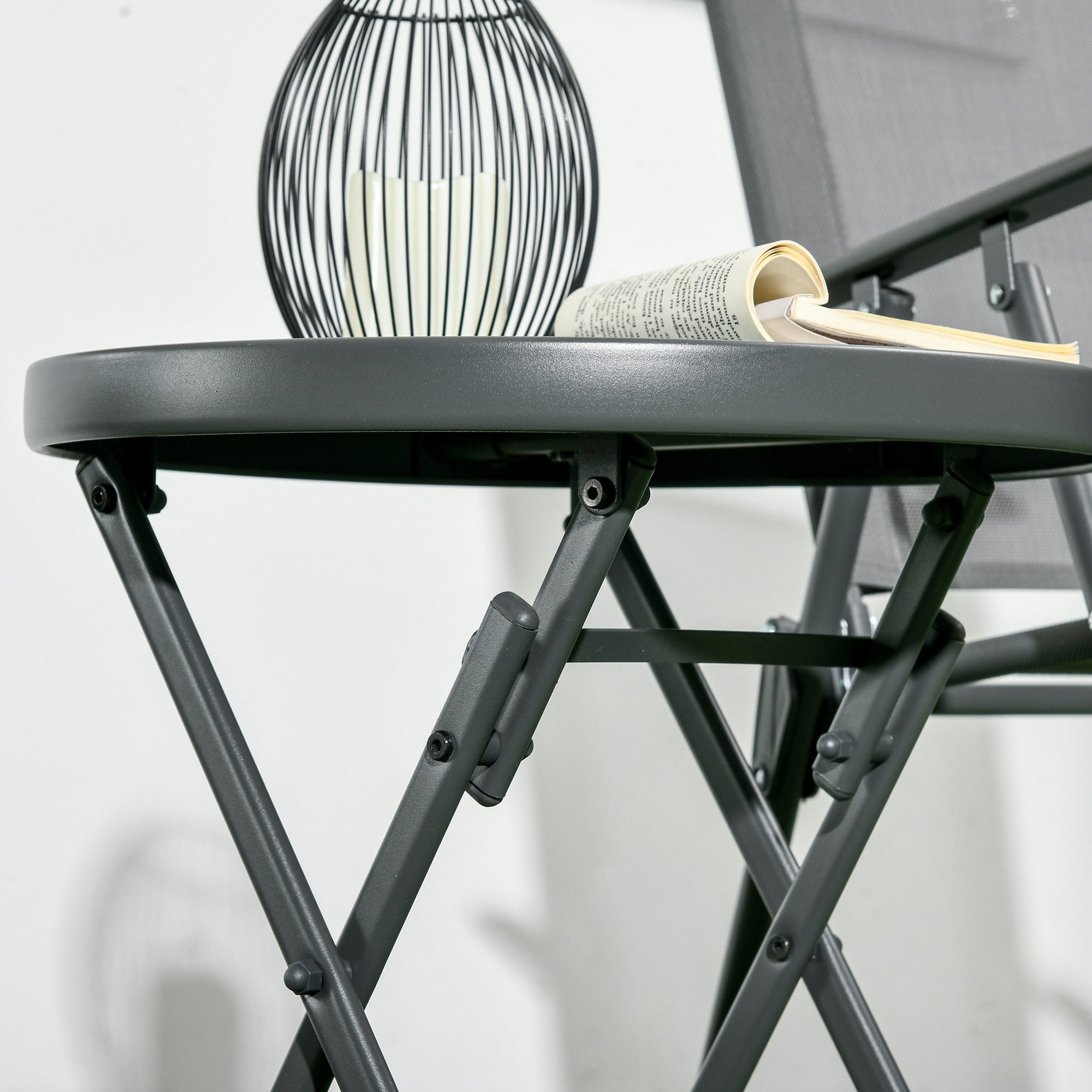 Folding Table Side Table Glass Top Black